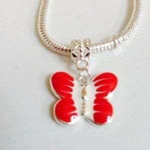 RED  BUTTERFLY Dangling Charm Bead For European Style Charm Bracelets